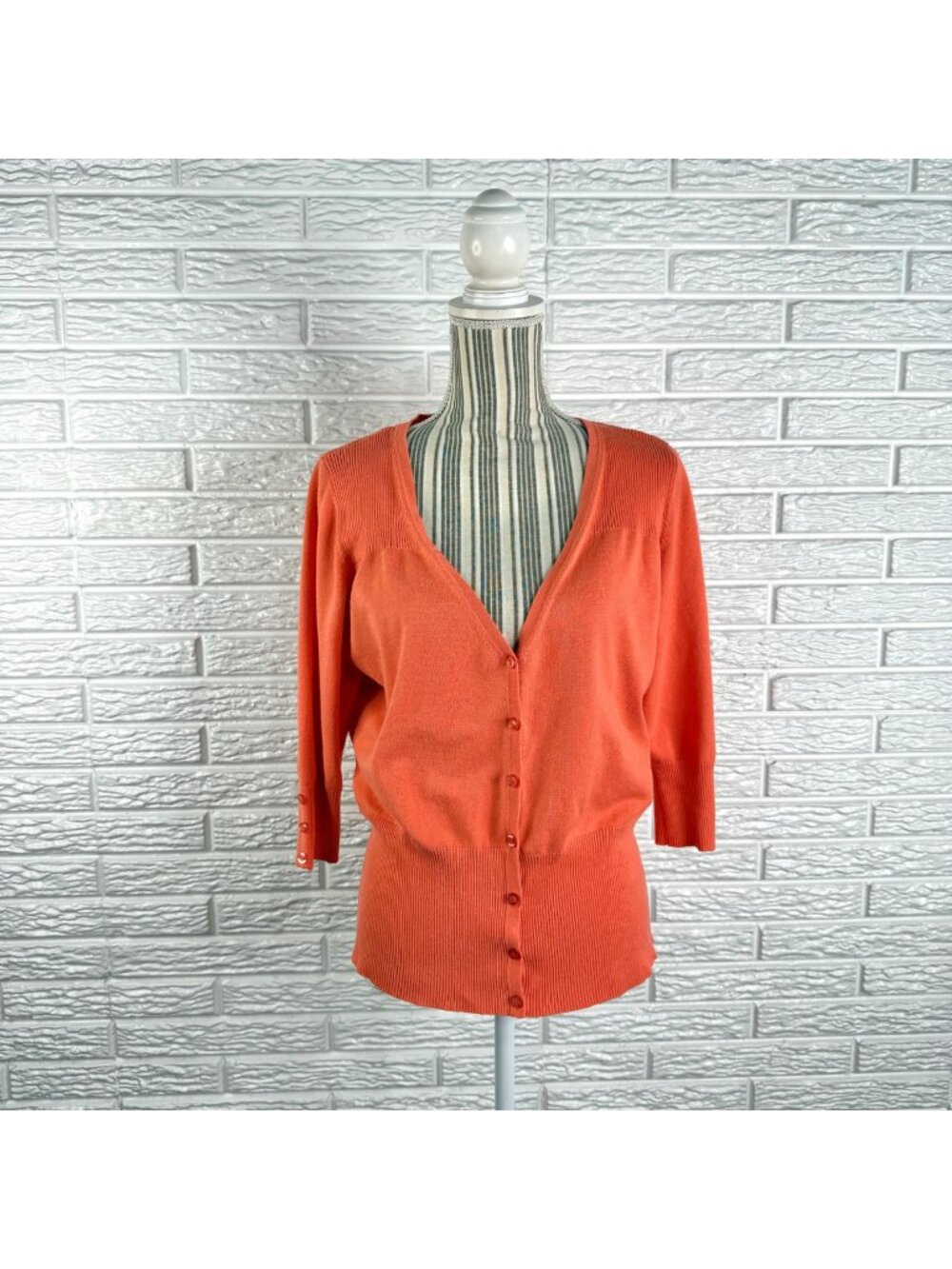 Maurices Orange Coral Knit Cardigan Sweater 3/4 Sleeves Size XXL